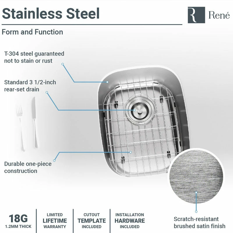 Cheapest 🎁 Rene R1-1014 Stainless Steel Bar Sink, 18-Gauge 😀 - Image 2