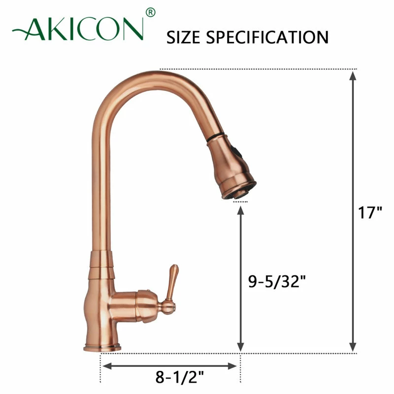Outlet ๐ Akicon Copper Pull Down Kitchen Faucet, Single Level Solid Brass Kitchen Sink Faucets โ - Image 6
