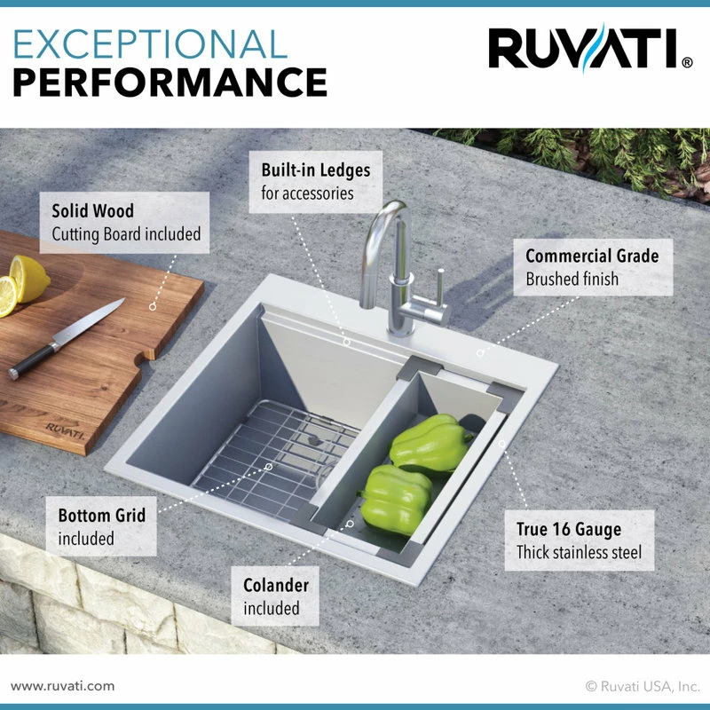 Promo 😀 Ruvati 21-inch RV Workstation Drop-in Sink 16 Gauge Stainless Steel - RVH8221 👏 - Image 5