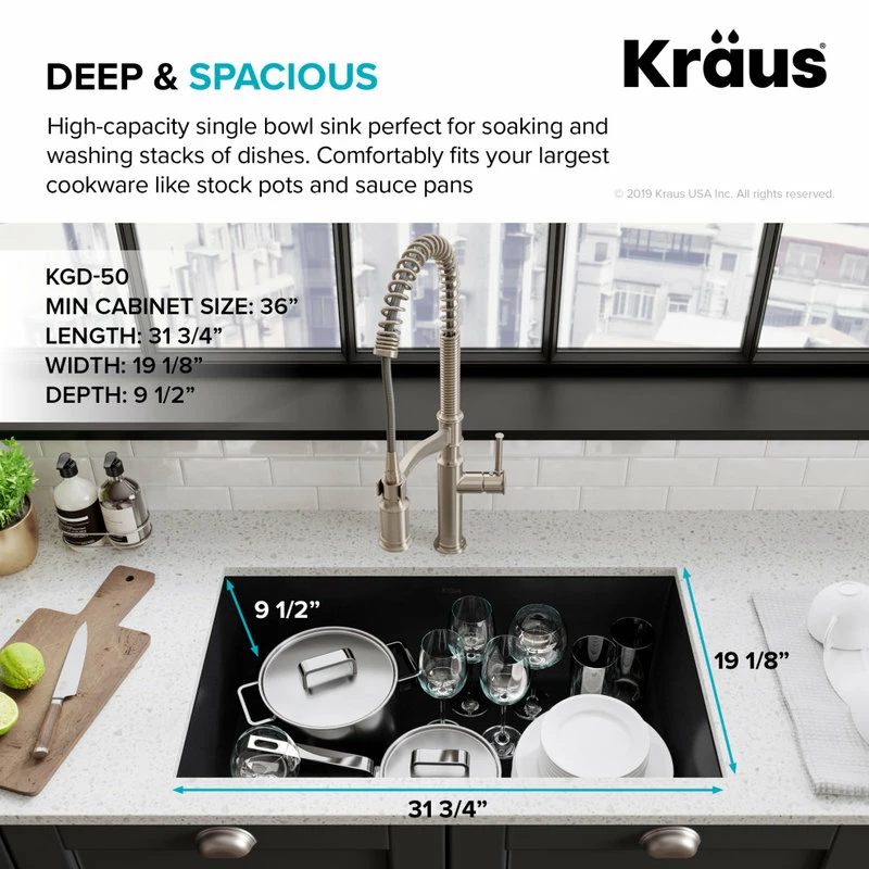 Best Sale 🛒 Kraus USA, Inc. Forteza 32" Undermount Granite Composite 1-Bowl Kitchen Sink, Black 👍 - Image 4