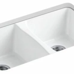 Deals 😀 Kohler Deerfield 33" X 22" X 9-5/8" Under-Mount Double-Equal Kitchen Sink, White 😀