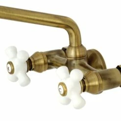 Wholesale 😉 Kingston Brass Two-Handle Wall Mount Bathroom Faucet, Antique Brass 🎉