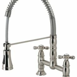Cheapest 😀 Kingston Brass GS1278AX Two-Handle Deck-Mount Pull-Down Sprayer Kitchen Faucet, Brushed Nickel ❤️