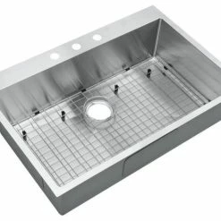 Discount 🎉 Starstar Top-Mount Drop-In Stainless Steel Single Bowl Kitchen Sink With Grid, 33"x22"x9" 🛒