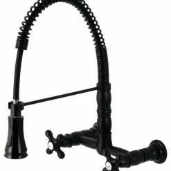 Brand new 👍 Kingston Brass GS1240AX Two-Handle Wall-Mount Pull-Down Sprayer Kitchen Faucet, Matte Black 🎉
