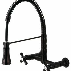Wholesale 💯 Kingston Brass Two-Handle Wall-Mount Pull-Down Sprayer Kitchen Faucet, Oil Rubbed Bronze 😉