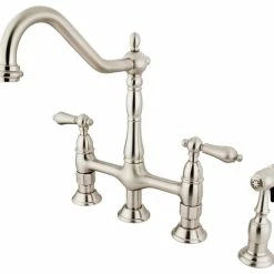 Best deal 🥰 Kingston Brass Heritage 8" Center Kitchen Faucet With Side Sprayer 🧨