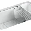 Best Sale 🥰 Kohler Riverby 33" X 22" X 9-5/8" Under-Mount Kitchen Sink W/ Accessories, White 💯