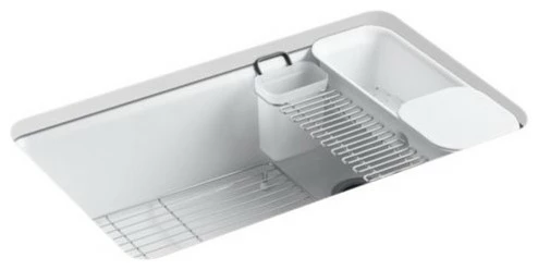 Best Sale 🥰 Kohler Riverby 33" X 22" X 9-5/8" Under-Mount Kitchen Sink W/ Accessories, White 💯